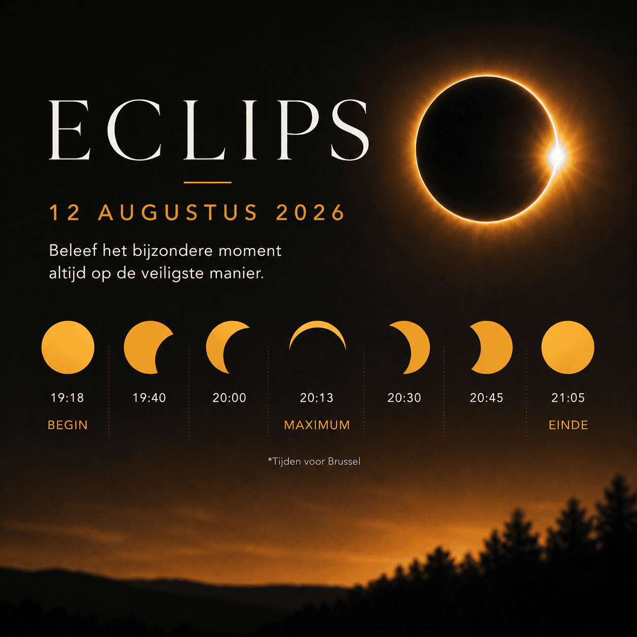 Verloop eclips 12 augustus 2026 Verloop eclips 12 augustus 2026